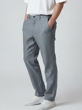 Zara Men's Light Gray Textured Linen-Blend Trousers size 31
